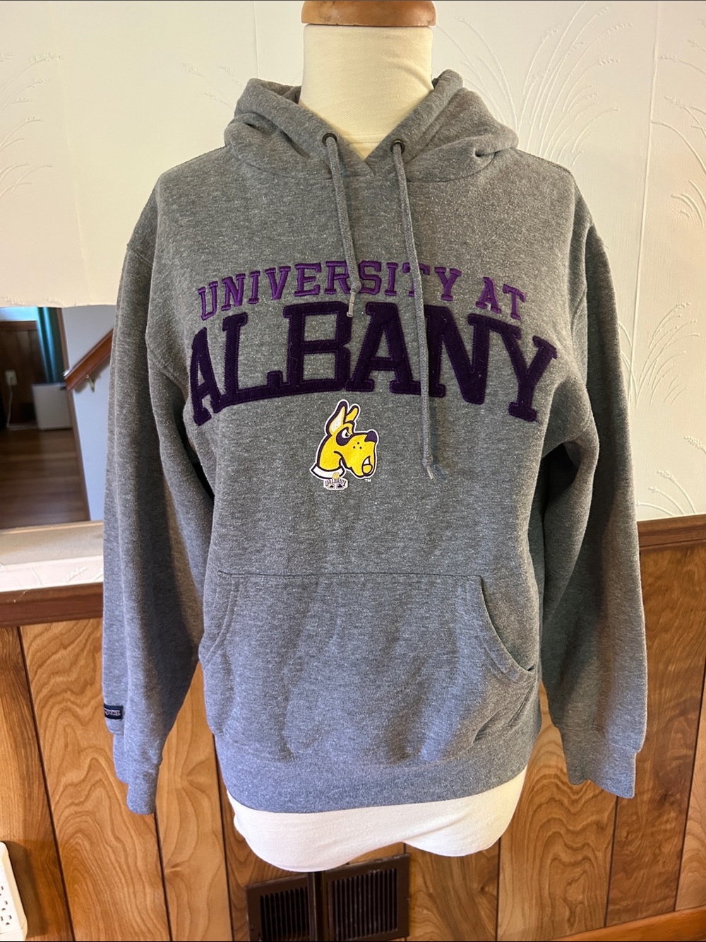 Jansport Gray University at Albany Hoodie with Purple Lettering